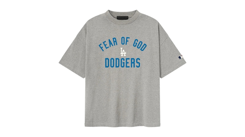 Pre-owned Fear Of God Men's Essentials Dodgers 90's Tee Shirt In Concrete Heather