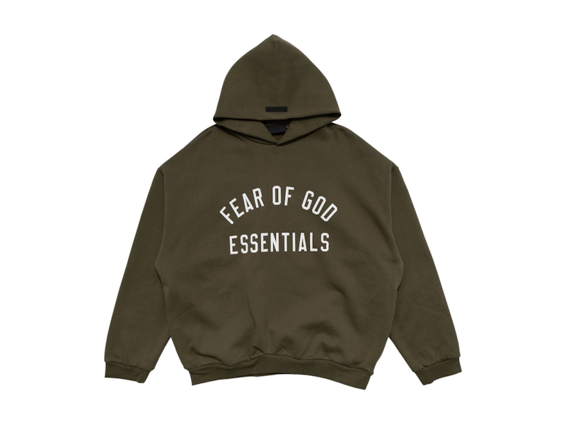 Pre-owned Fear Of God Men's Essentials Fleece Hoodie In Military