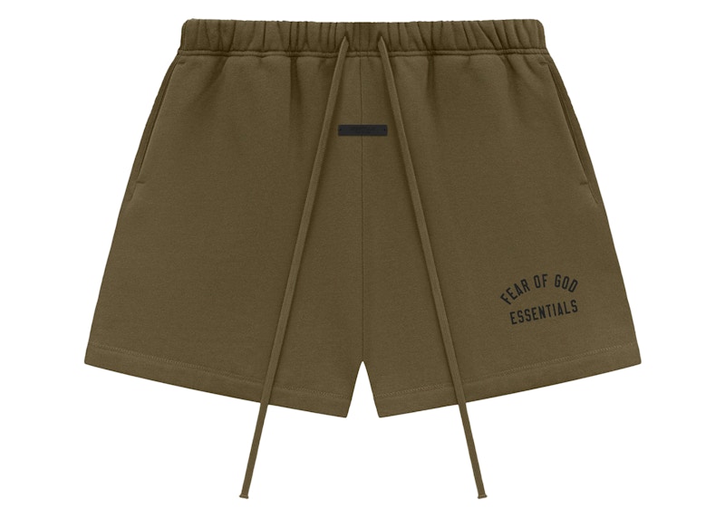 Pre-owned Fear Of God Men's  Essentials Fleece Soccer Short In Olive