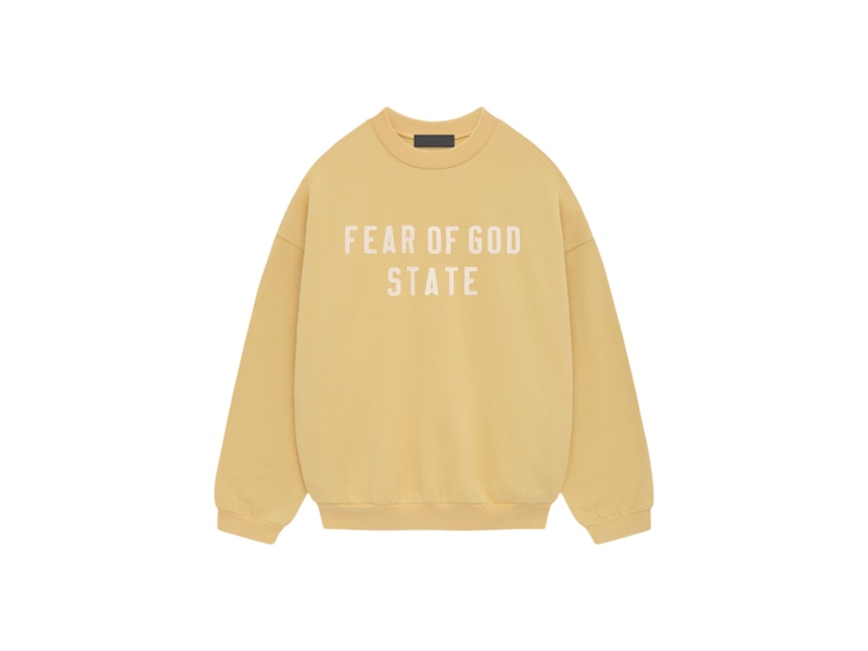 Pre-owned Fear Of God Men's Essentials Heavy Fleece Crewneck Sweatshirt In Amber