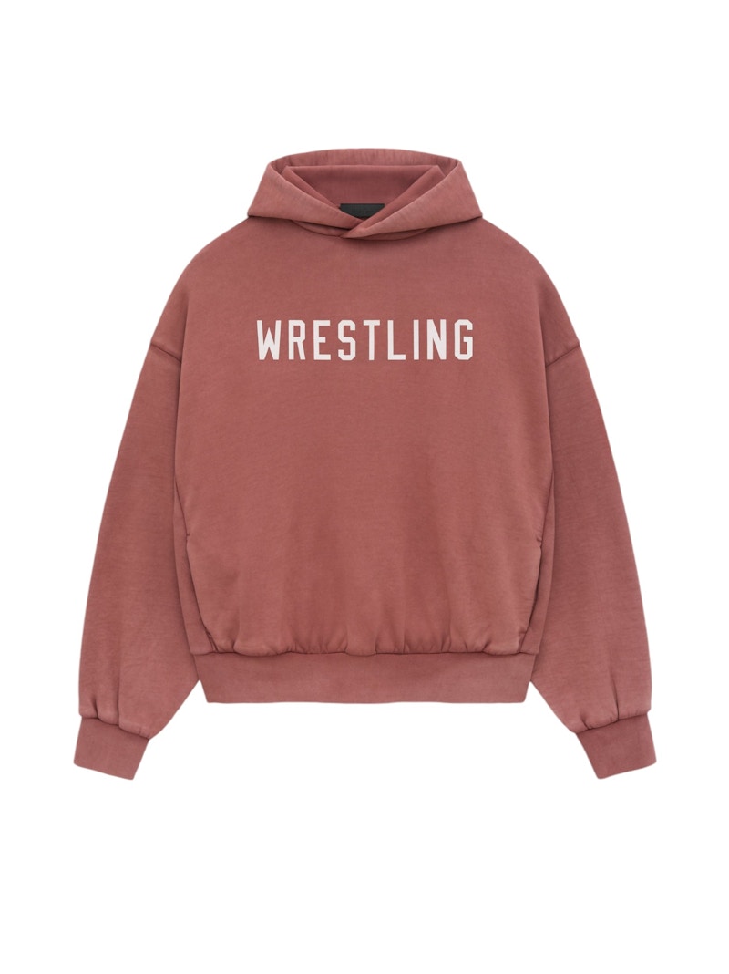 Pre-owned Fear Of God Men's Essentials Heavy Fleece Vintage Shrunken Hoodie In Crimson