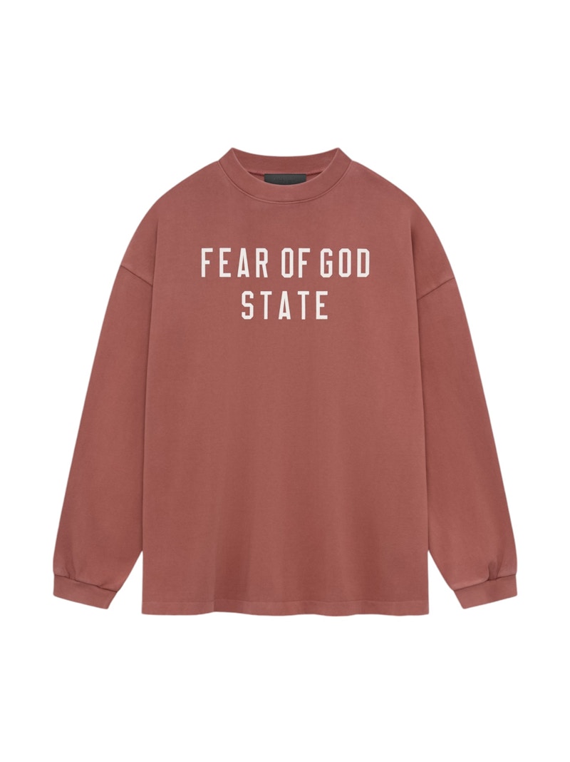 Pre-owned Fear Of God Men's Essentials Heavy Longsleeve Tee Shirt In Crimson In Red