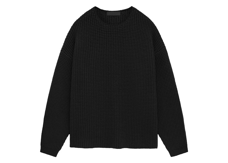 Pre-owned Fear Of God Men's Essentials Heavy Waffle Crewneck Sweatshirt Sweater In Black