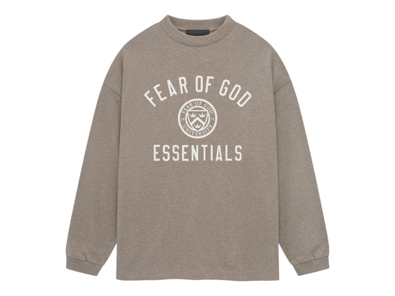 Pre-owned Fear Of God Men's Essentials Jersey Long Sleeve Tee Shirt In Heather Gray