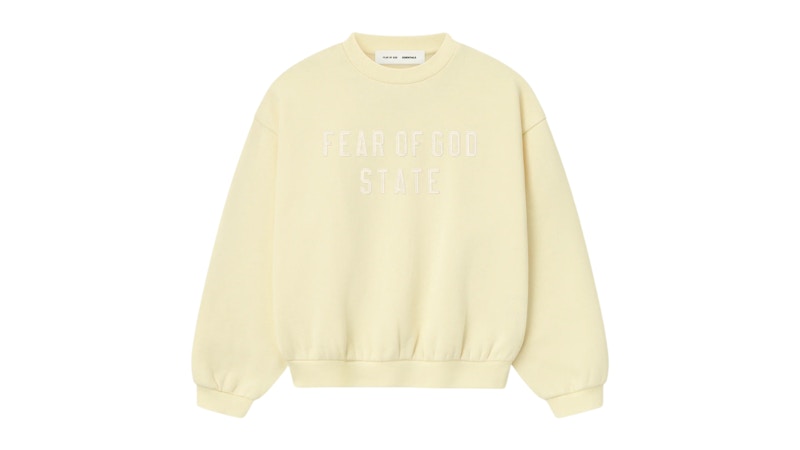 Pre-owned Fear Of God Essentials Kids 90's Fleece Crewneck Sweatshirt In Garden Yellow