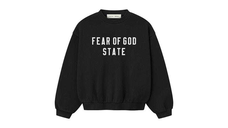 Pre-owned Fear Of God Essentials Kids 90's Fleece Crewneck Sweatshirt In Jet Black