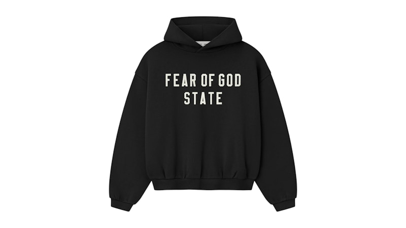 Pre-owned Fear Of God Essentials Kids 90's Fleece Hoodie In Jet Black