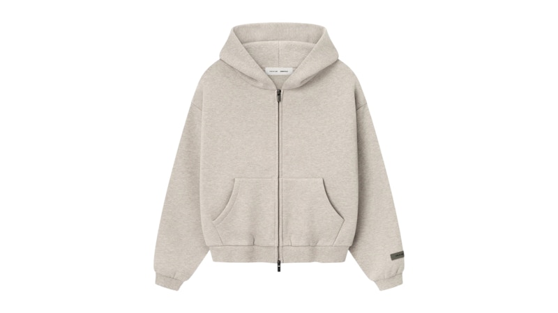 Pre-owned Fear Of God Essentials Kids Classic Fleece Zipup Hoodie In Heather Stone In Gray