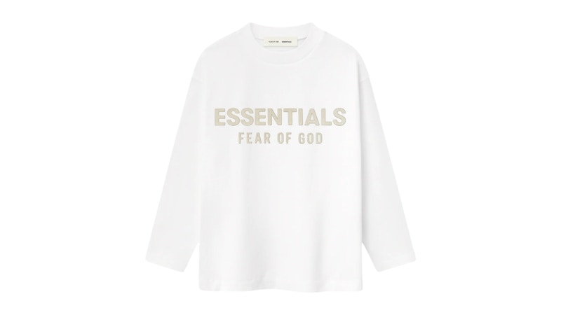 Pre-owned Fear Of God Essentials Kids Classic Long Sleeve Tee Shirt (fw25) In Cloud White