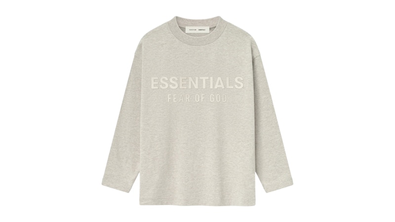 Pre-owned Fear Of God Essentials Kids Classic Long Sleeve Tee Shirt In Heather Stone In Gray