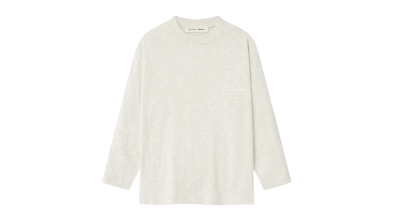 Fear of God Essentials Kids Embroidered Classic Long Sleeve Tee Shirt in Oatmeal Heather
