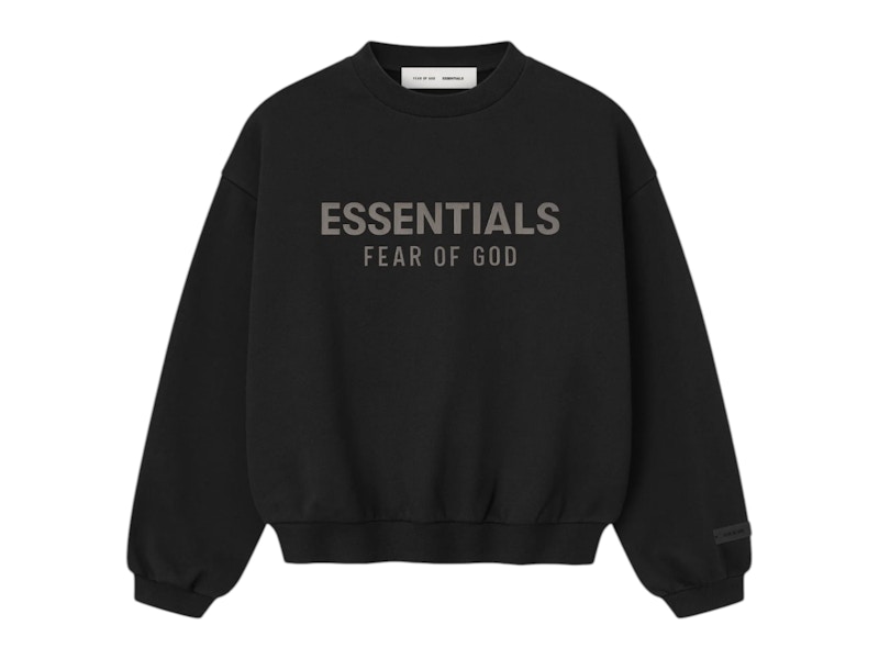 Pre-owned Fear Of God Essentials Kids Fleece Crewneck Sweatshirt In Jet Black