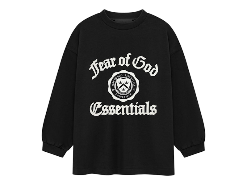 Pre-owned Fear Of God Essentials Kids Heavy Longsleeve Tee Shirt (fw24) In Black