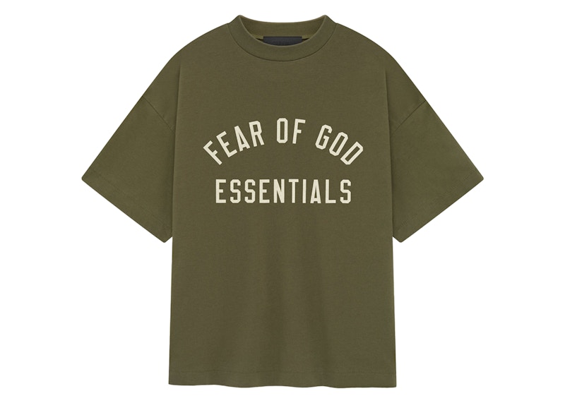 Pre-owned Fear Of God Essentials Kids Jersey Crewneck Sweatshirt Tee Shirt In Military