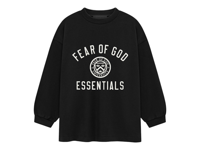 Pre-owned Fear Of God Essentials Kids Jersey Long Sleeve Ii Tee Shirt (fw24) In Black