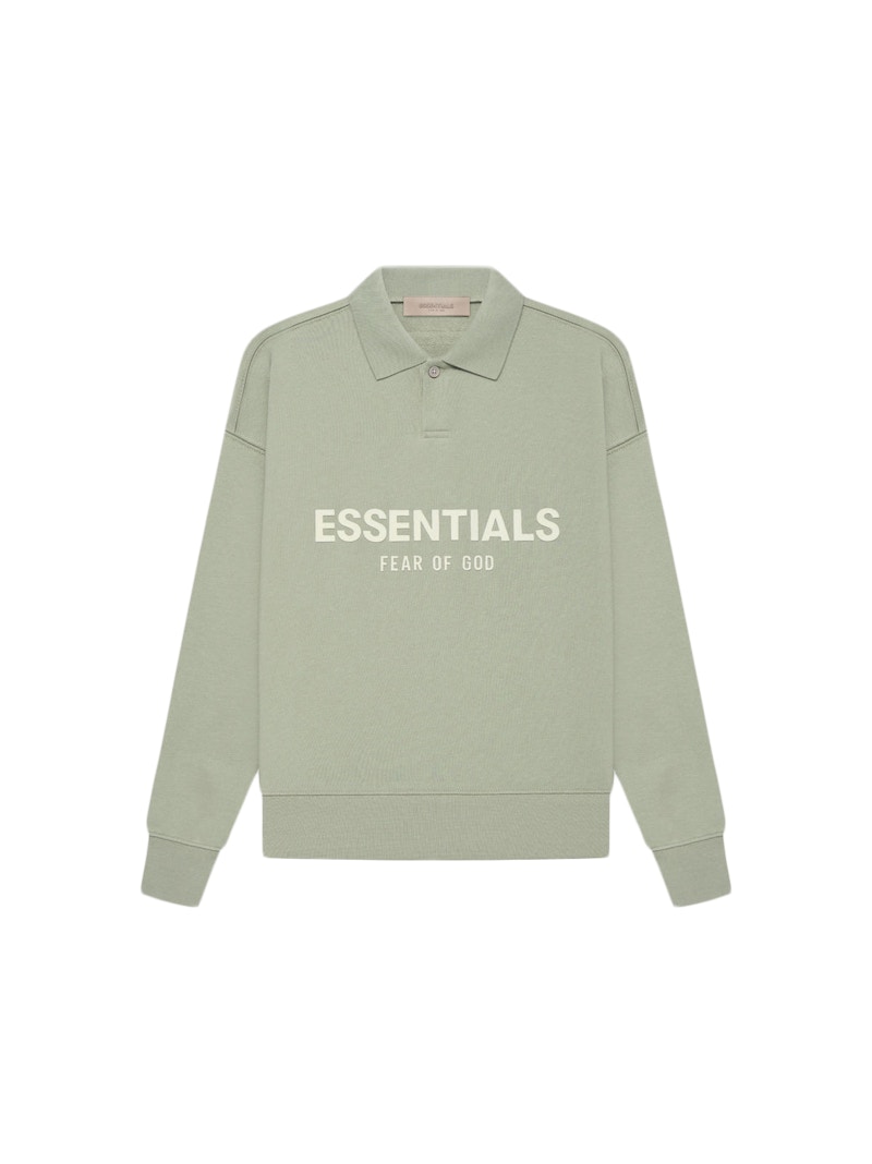 Pre-owned Fear Of God Essentials Kids Long Sleeve Polo Shirt In Seafoam