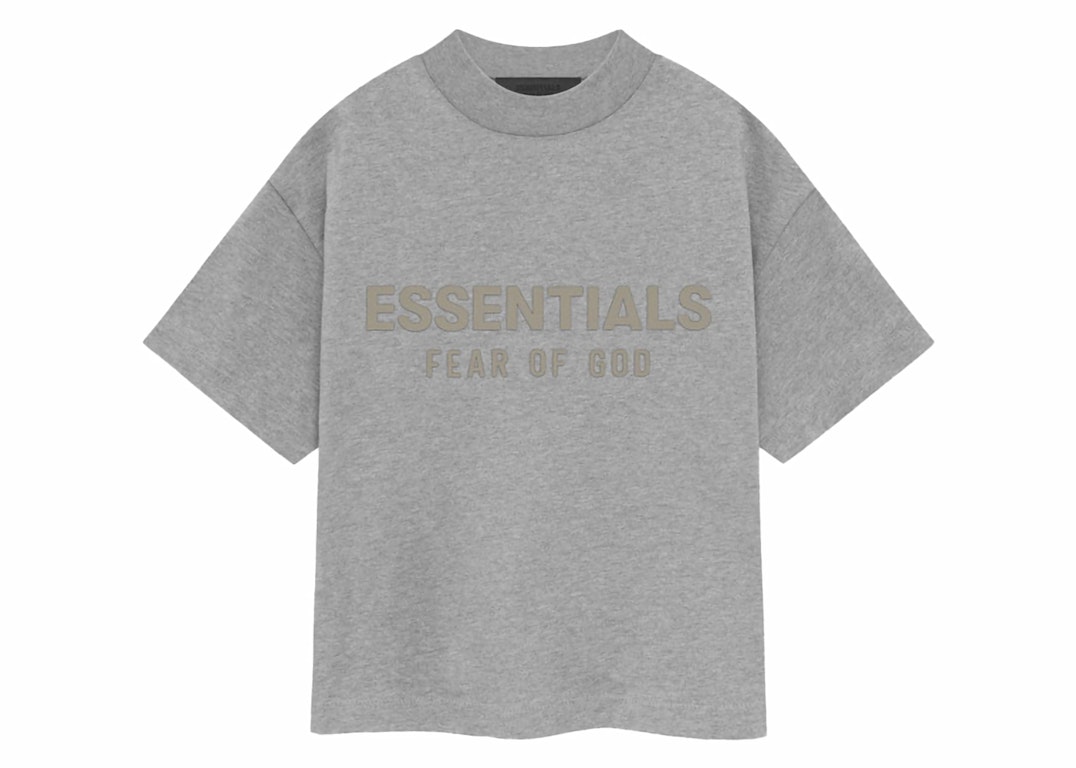 Pre-owned Fear Of God Essentials Kids S/s Tee Dark Heather Oatmeal