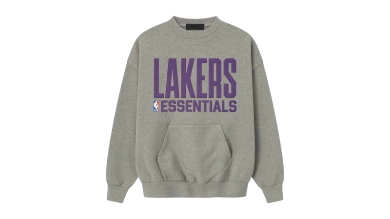 Pre-owned Fear Of God Men's  Essentials Lakers Sport Crewneck Sweatshirt In Concrete Heather