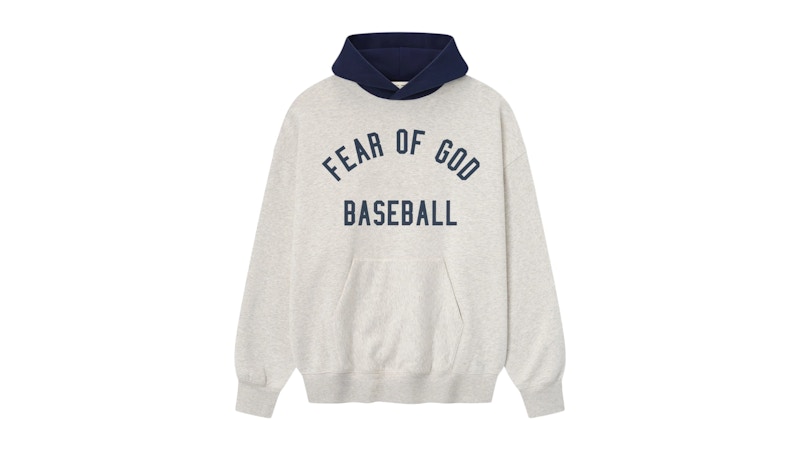 Pre-owned Fear Of God Men's Essentials Mlb Sport Hoodie In Oatmeal Heather/midnight Navy Blue