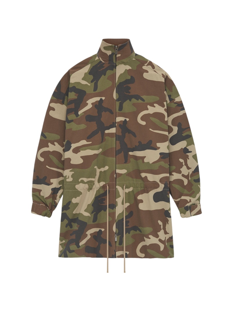 Pre-owned Fear Of God Men's Essentials Military Nylon Mockneck Anorak In Jacket Woodland Camo In Multi
