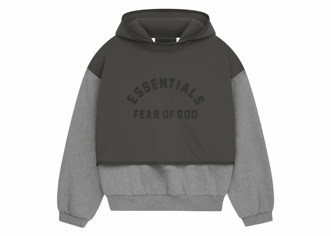Pre-owned Fear Of God Essentials Nylon Fleece Hooded Sweater Dark Heather Oatmeal/ink