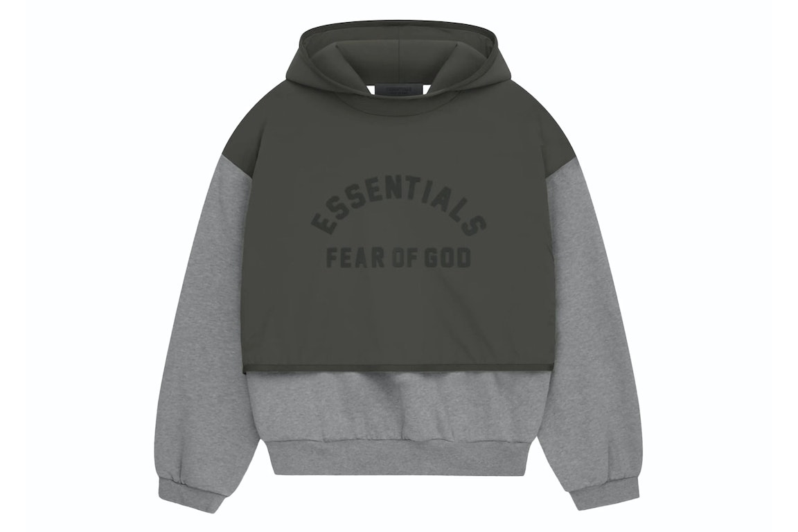 Pre-owned Fear Of God Essentials Nylon Fleece Hooded Sweater Dark Heather Oatmeal/ink