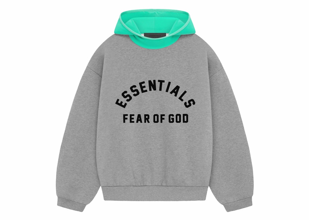 Pre-owned Fear Of God Essentials Nylon Fleece Hoodie Dark Heather Oatmeal/mint Leaf