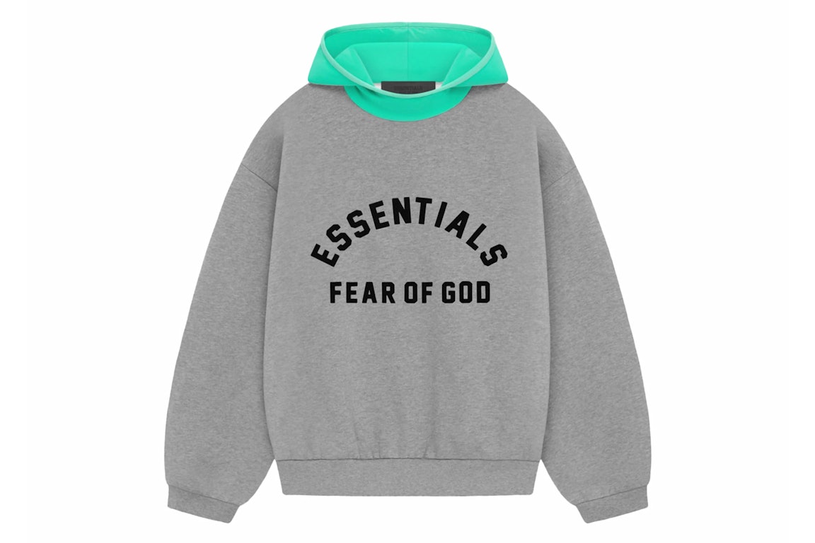 Pre-owned Fear Of God Essentials Nylon Fleece Hoodie Dark Heather Oatmeal/mint Leaf