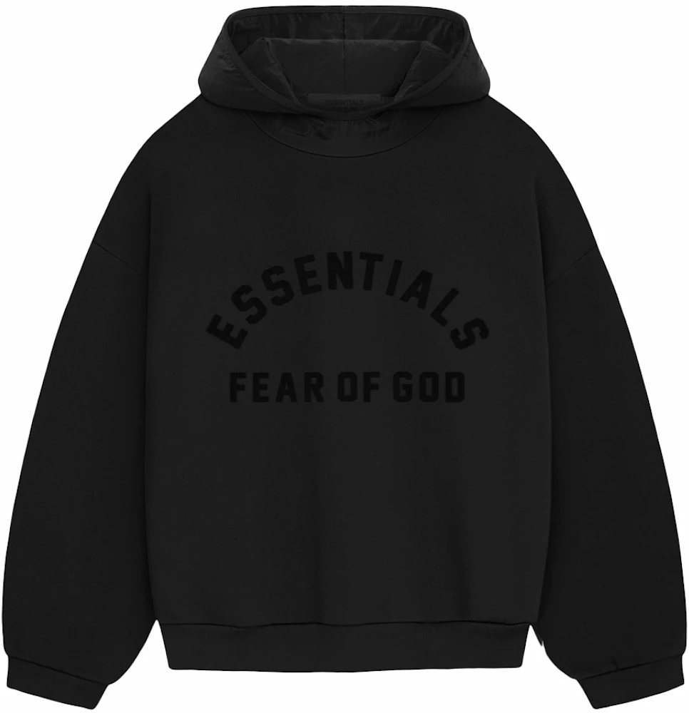 Fear of God Essentials Nylon Fleece Hoodie Jet Black/Jet Black Men's ...