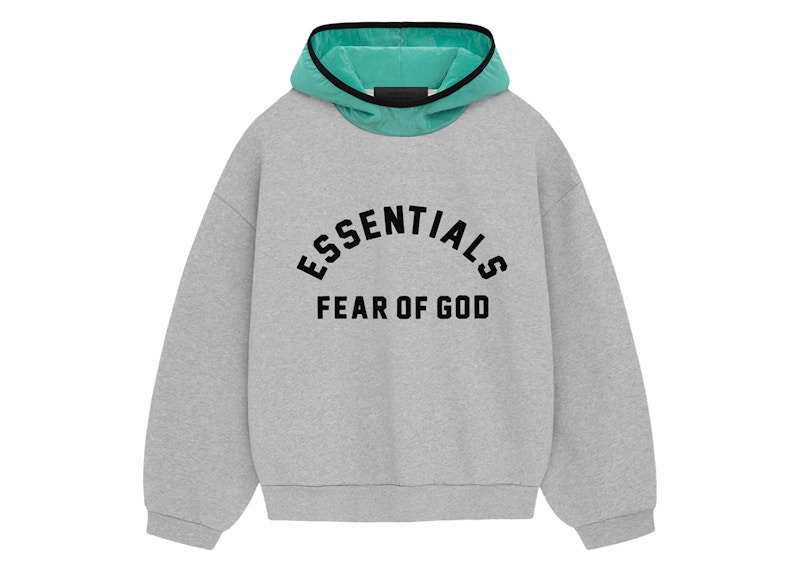 Pre-owned Fear Of God Men's Essentials Nylon Fleece Hoodie In Light Heather Grey/mint Leaf