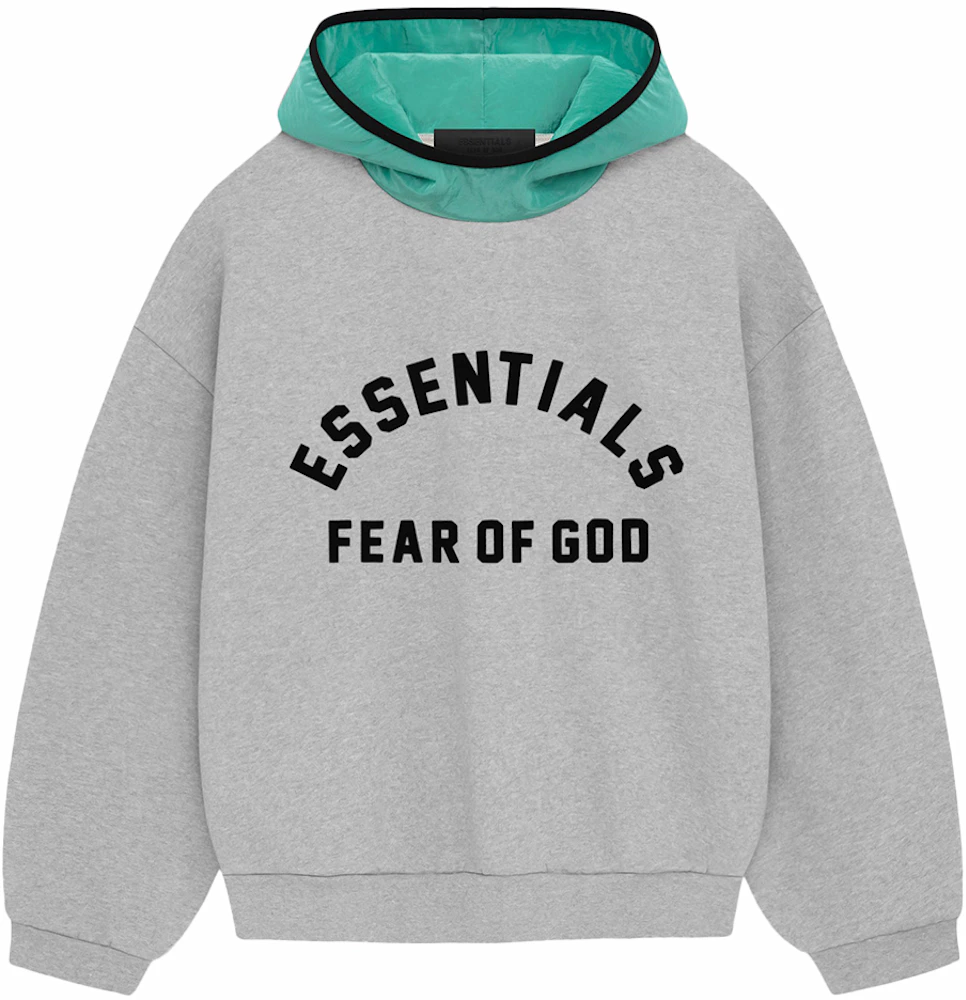 Fear of God Essentials Nylon Fleece Hoodie Light Heather Grey/Mint Leaf ...