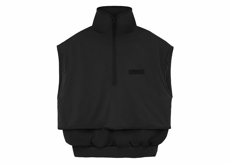 Pre-owned Fear Of God Men's Essentials Nylon Fleece Mockneck Vest In Jet Black