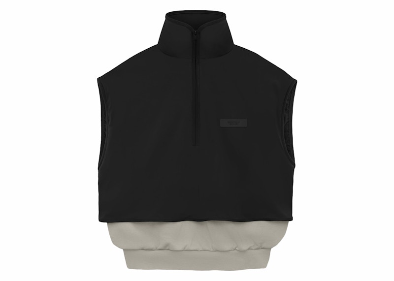 Pre-owned Fear Of God Men's Essentials Nylon Fleece Mockneck Vest In Seal/jet Black