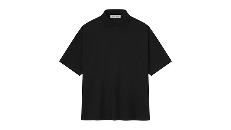 Pre-owned Fear Of God Men's  Essentials Pique 90's Polo Sleeve Tee Shirt In Jet Black