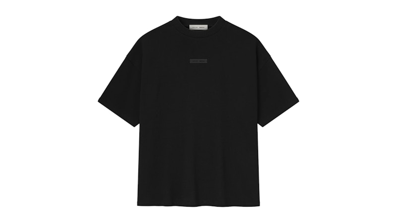 Pre-owned Fear Of God Men's Essentials Pique 90's Short Sleeve Tee Shirt In Jet Black