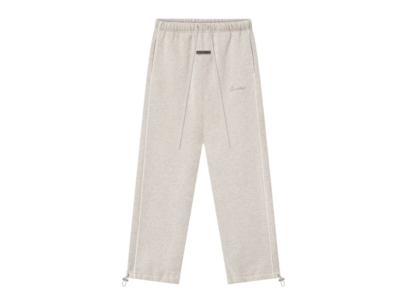 Pre-owned Fear Of God Men's Essentials Relaxed Fleece Piping Sweatpant In Heather Stone/cloud White