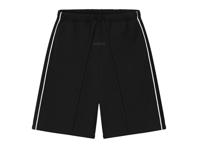 Pre-owned Fear Of God Men's Essentials Relaxed Fleece Piping Sweatshort In Jet Black/cloud White