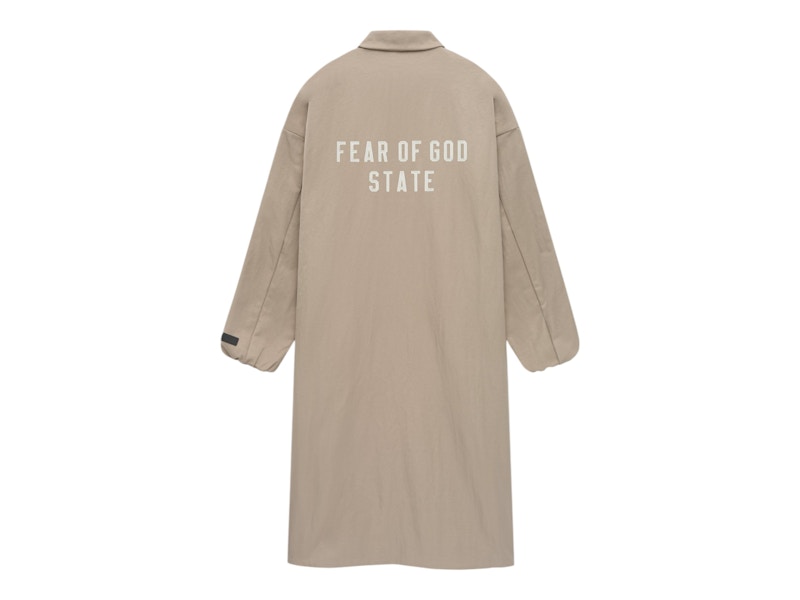 Pre-owned Fear Of God Men's Essentials Textured Nylon Trench In Desert Sand