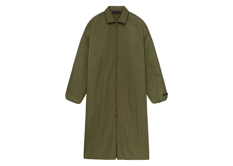Pre-owned Fear Of God Men's  Essentials Textured Nylon Trench In Military