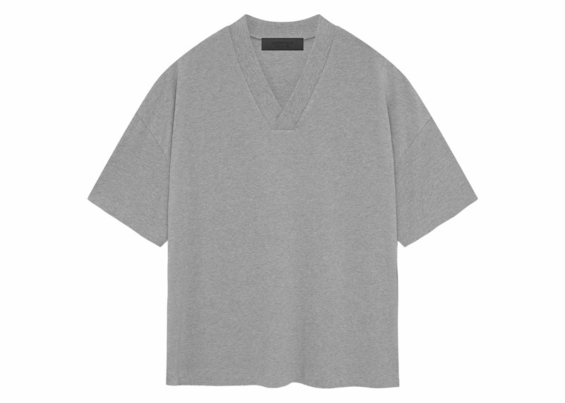 Pre-owned Fear Of God Men's Essentials Vneck Tee Shirt In Dark Heather Oatmeal
