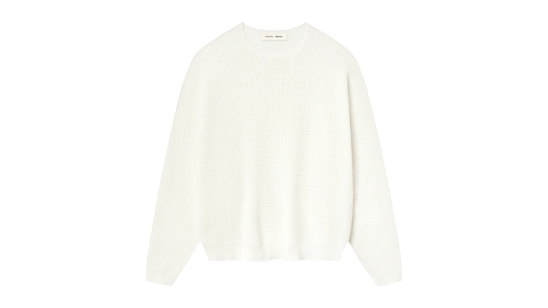Pre-owned Fear Of God Men's Essentials Waffle Crewneck Sweatshirt Sweater In Cloud White