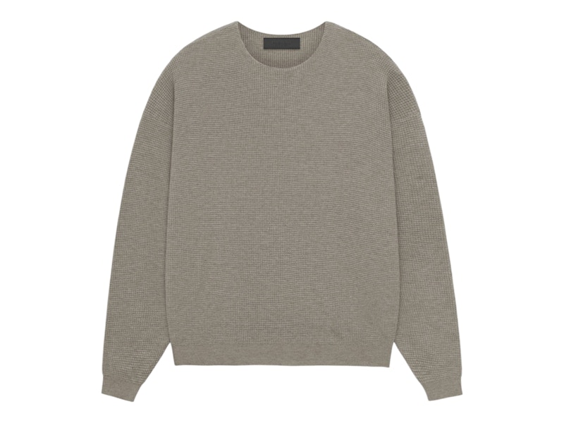 Pre-owned Fear Of God Men's Essentials Waffle Crewneck Sweatshirt Sweater In Heather Gray