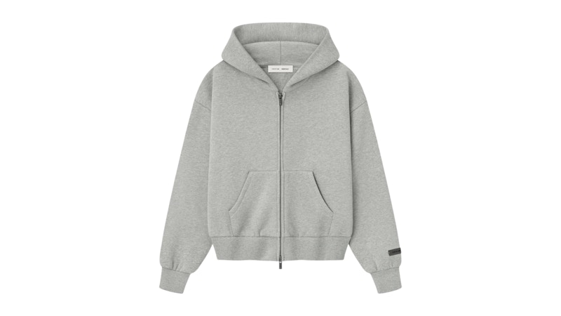 Pre-owned Fear Of God Essentials Womens Classic Fleece Zipup Hoodie In Concrete Heather