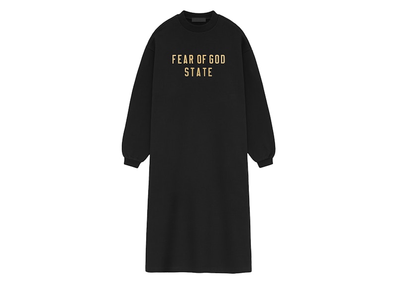 Pre-owned Fear Of God Essentials Womens Fleece Crewneck Dress In Black