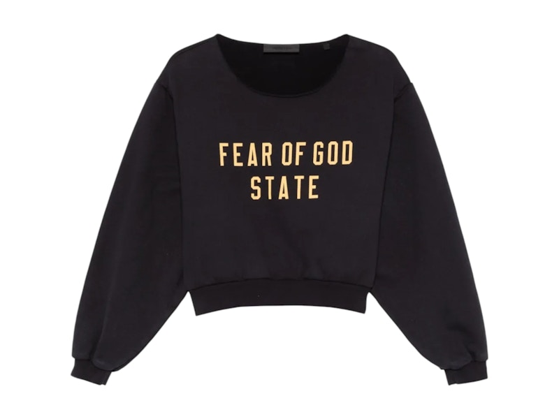 Pre-owned Fear Of God Essentials Women's Heavy Fleece Cropped Crewneck Sweatshirt In Black
