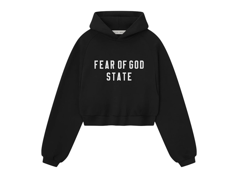 Pre-owned Fear Of God Essentials Womens Modern Fleece Raglan Hoodie In Jet Black
