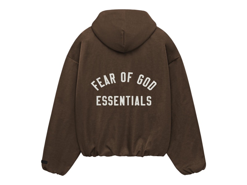 Pre-owned Fear Of God Essentials Women's Textured Nylon Hooded Bomber Jacket In Brown