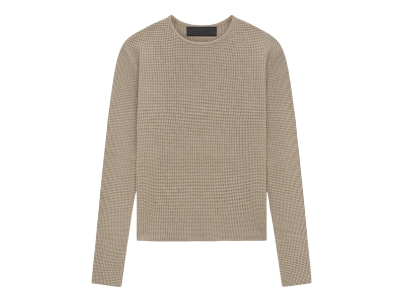 Pre-owned Fear Of God Essentials Women's Waffle Fitted Long Sleeve Sweater In Desert Sand