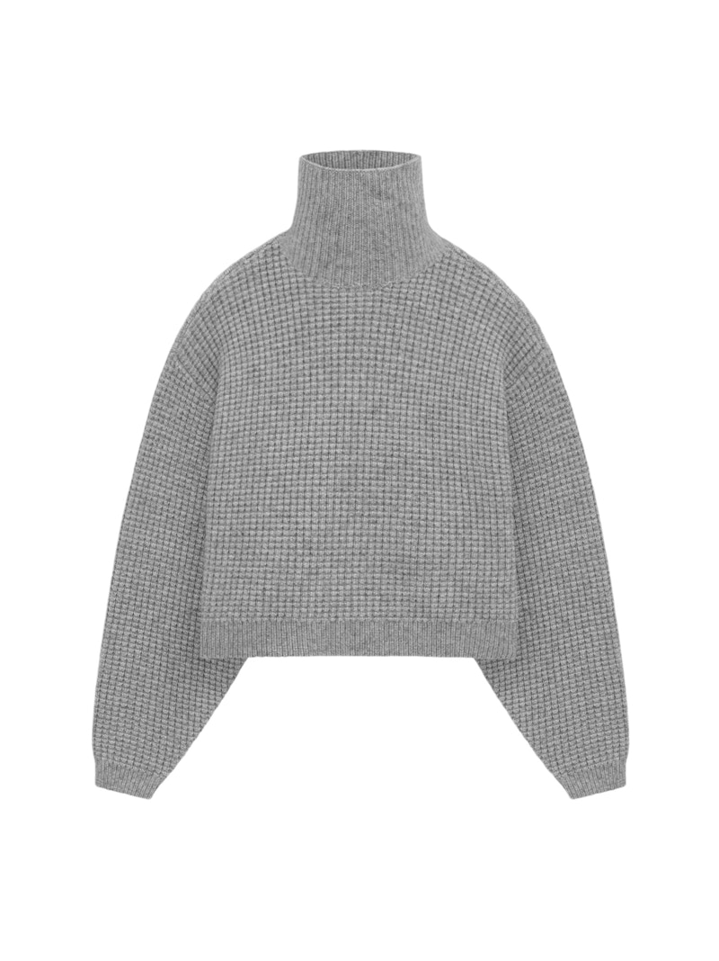 Pre-owned Fear Of God Essentials Womens Waffle Turtleneck In Dark Heather In Gray