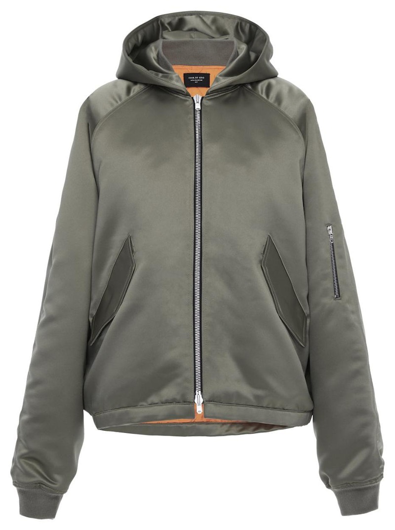 FEAR OF GOD Satin Hooded Bomber Jacket Sage Men's - Fifth Collection - US